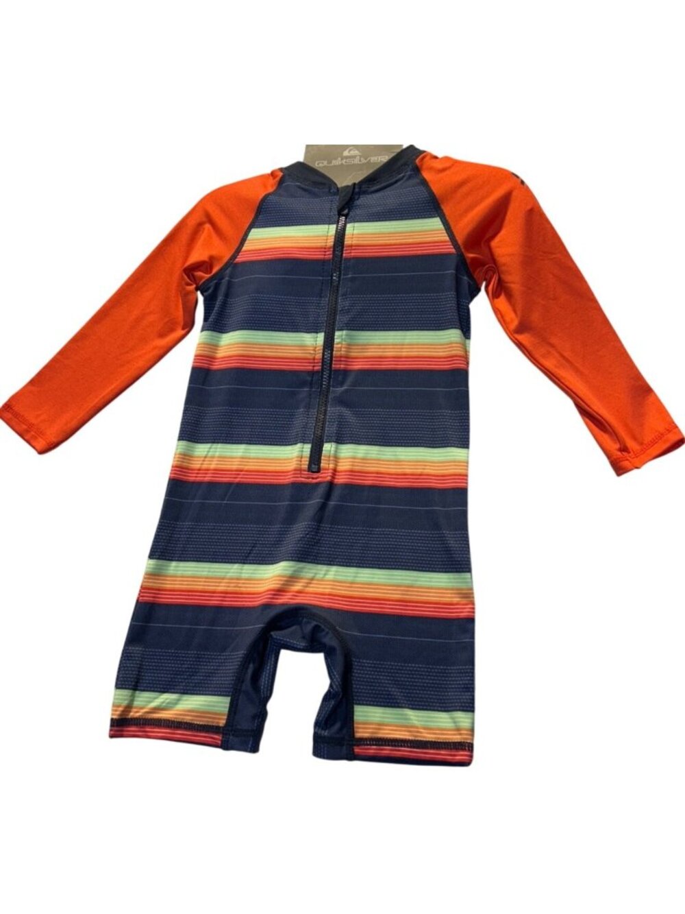 Quiksilver 18M Toddler Boys UPF 50+ Long Sleeve Striped Swimsuit Navy & Orange